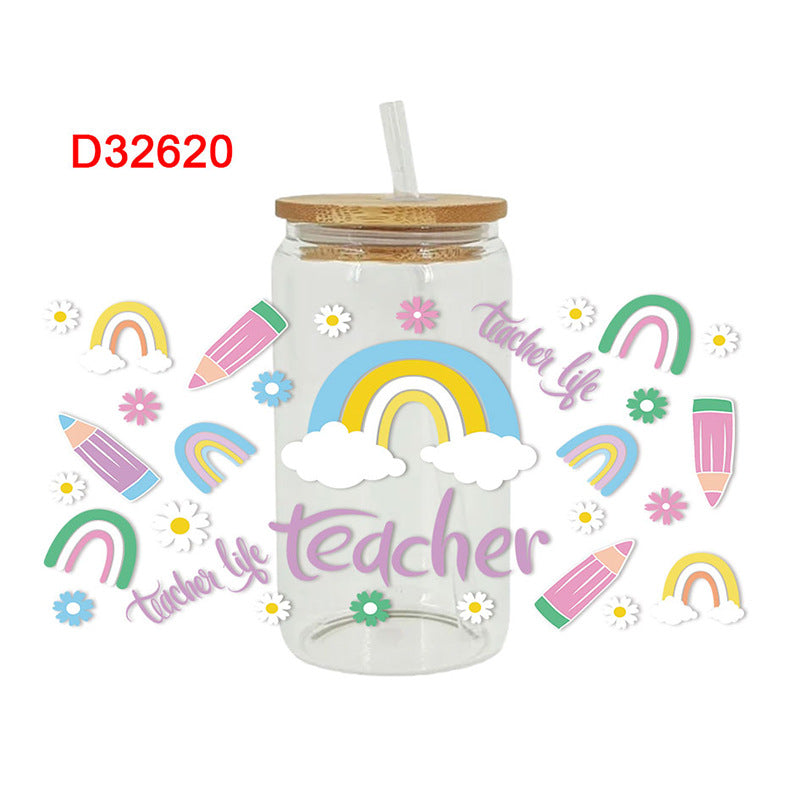 Wholesale Uv Transfer Sticker Glass Cup Crystal Label 16oz Cup UV DTF Wraps