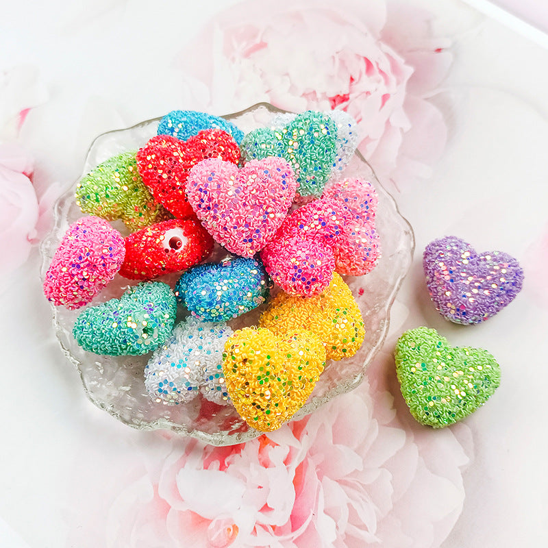 Wholesale Sequined heart-shaped straight hole Acrylic Beads