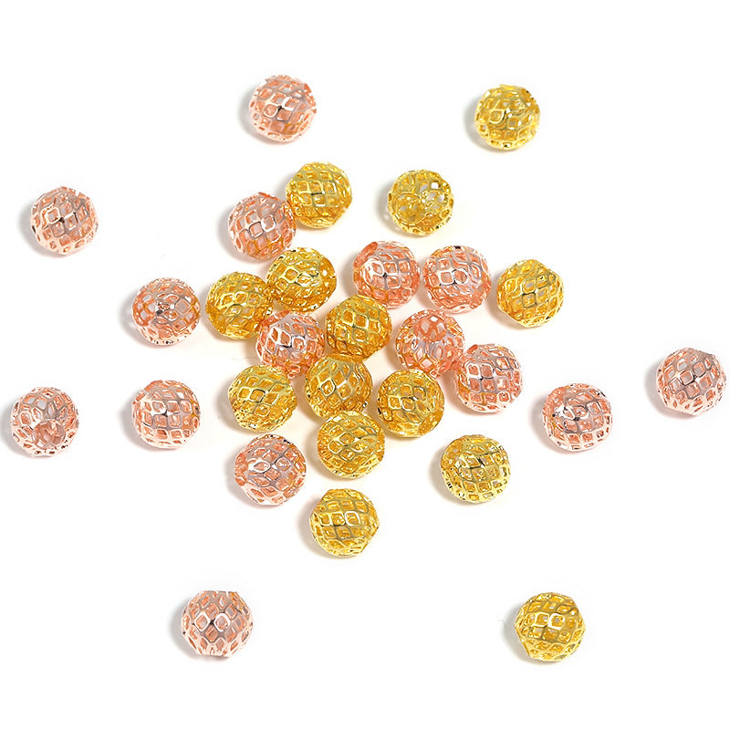 Wholesale 10pcs Full Copper Round Hollow Small Gold Beads Large Mesh DIY Beads