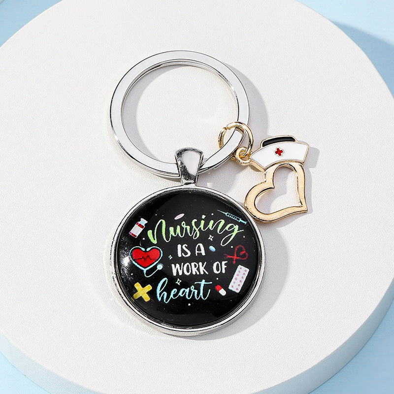 Wholesale Nurses Day Color Printed Time Circle Keychain