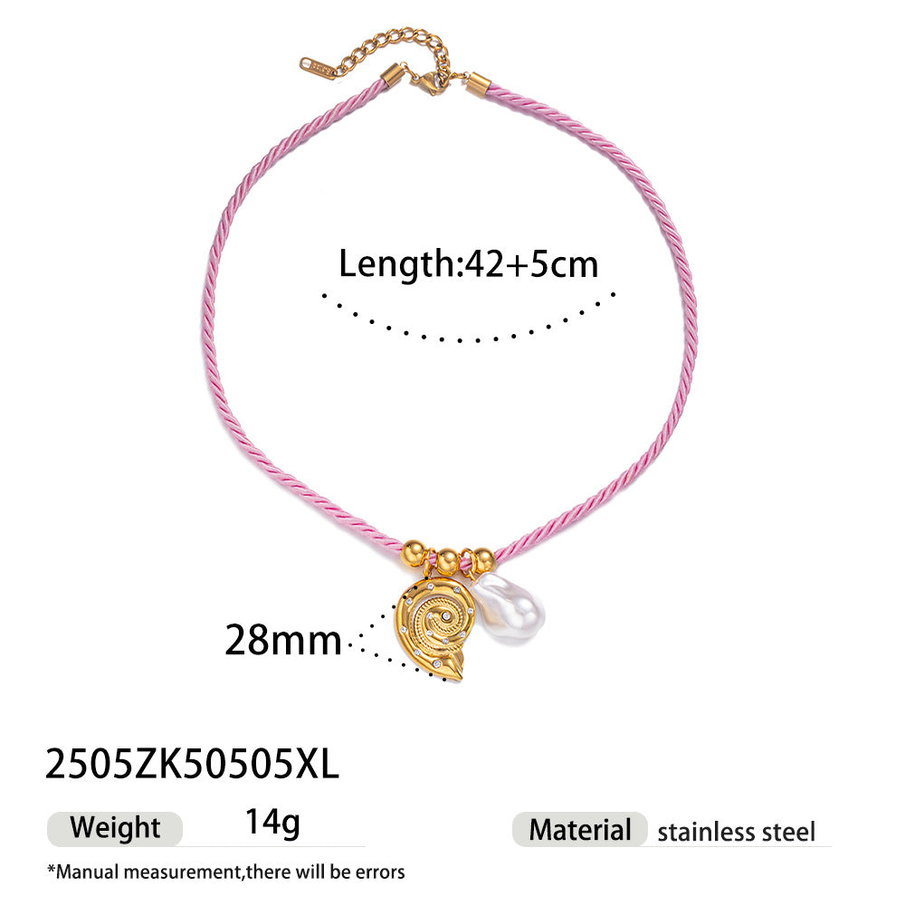 Wholesale Taina European and American Stainless Steel Necklace Women' s Niche Design Colorfulful Rope Braided Shell Starfish Shell Necklace Trendy