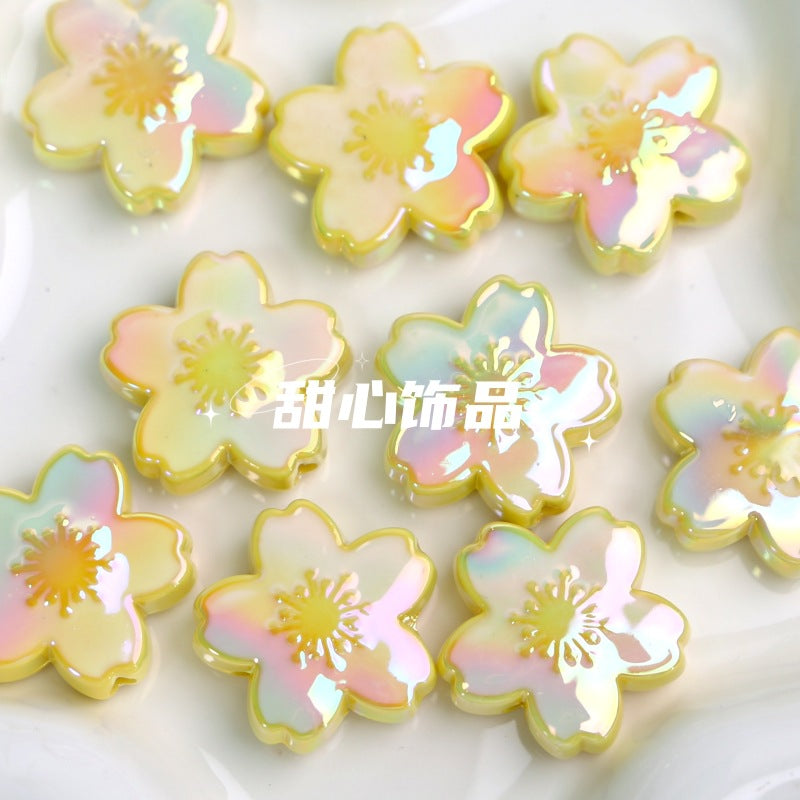 Wholesale 10pcs DIY Double-sided Oil Drip Cherry Blossom Flower Straight Hole Acrylic Beads