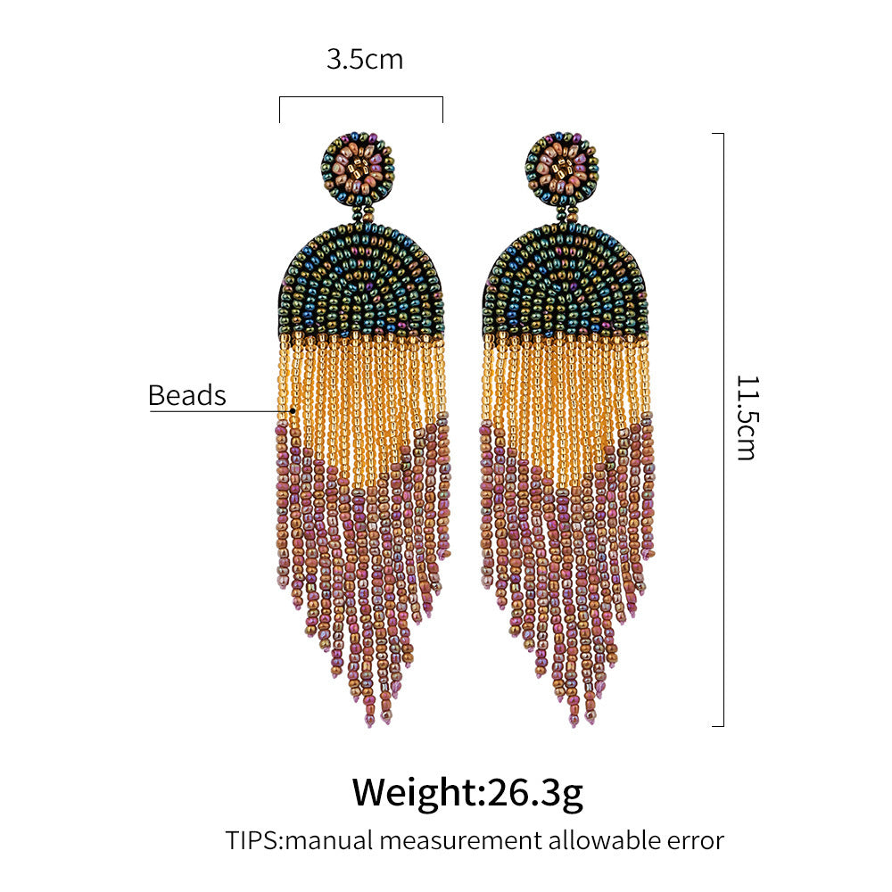 Wholesale Bohemian Vintage Rice Bead Tassel Earrings Exaggerated Personality Creative Handmade Jewelry