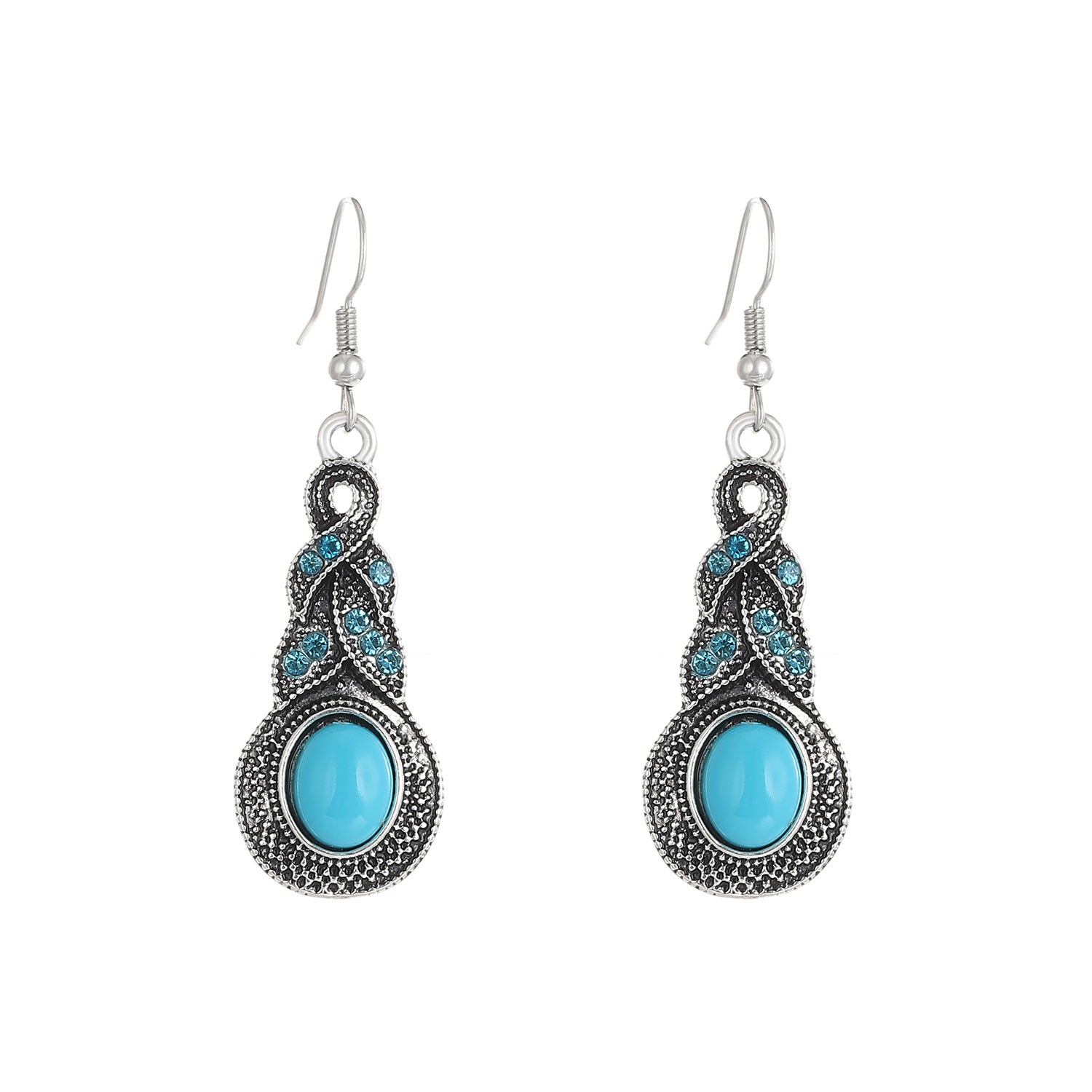 Wholesale Fashion Vintage Blue Crystal Inlaid Turquoise Earrings