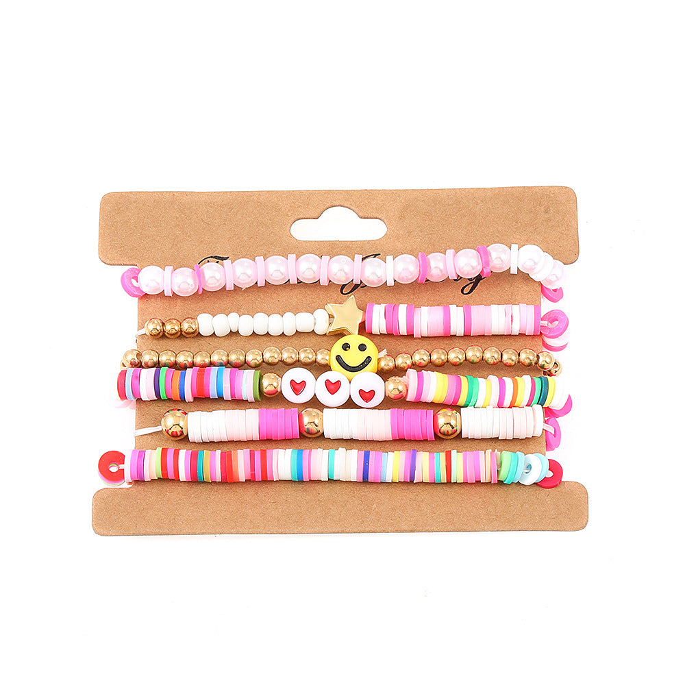 Wholesale Colorful Clay Alphabet Smiley Beads Soft Clay Sheet Stretch Bracelet