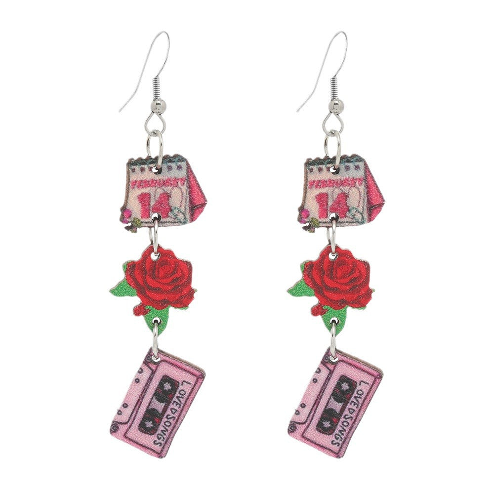 Wholesale Valentine's Day Personalized Printed Wooden Earrings
