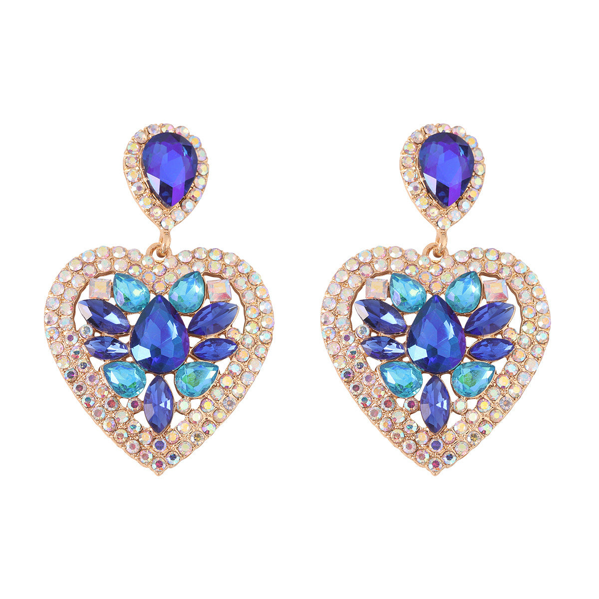Wholesale Blue Diamond Series Retro Large Grain Sapphire Earrings