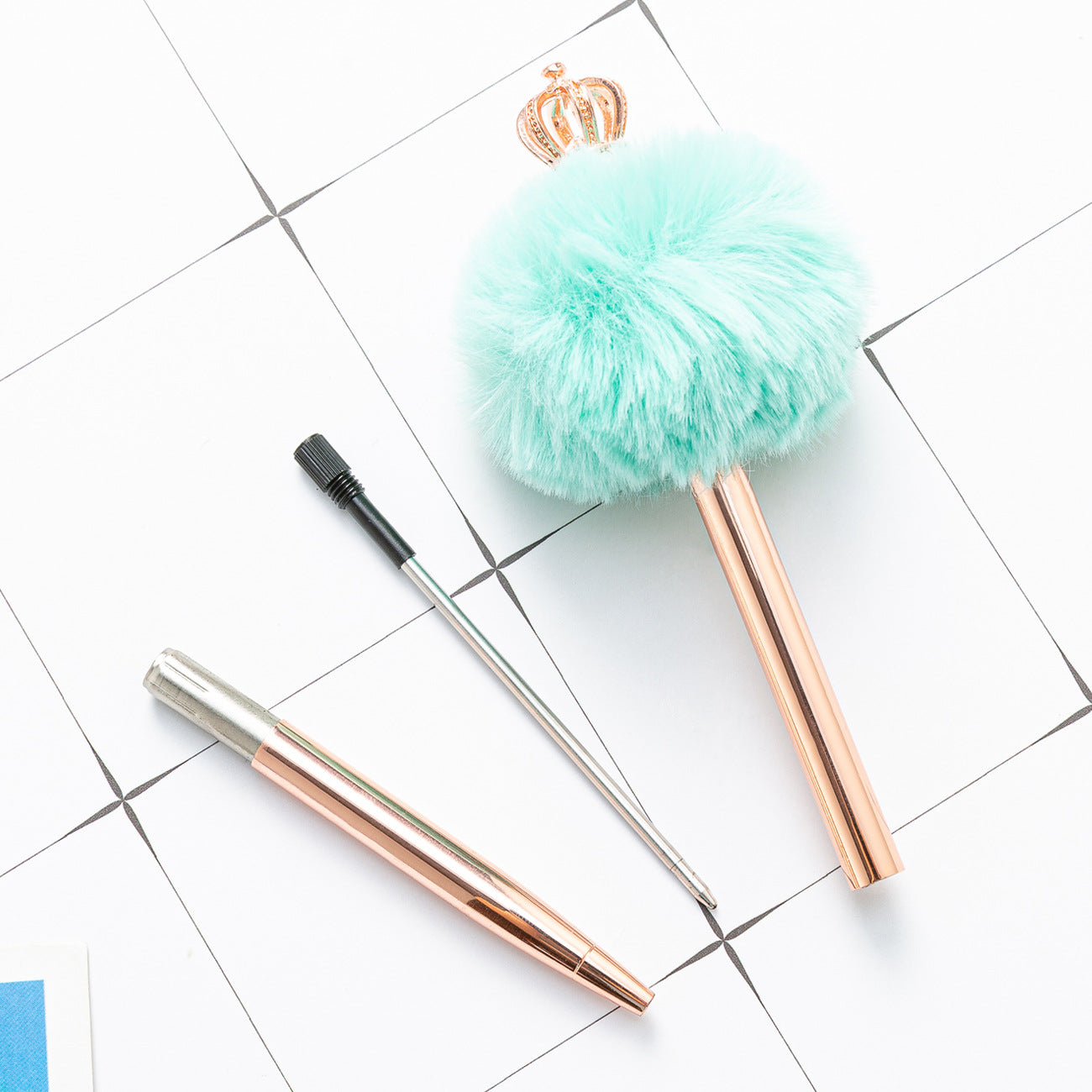 Wholesale Crown Hair Ball Creative Metal Plush Ballpoint Pen