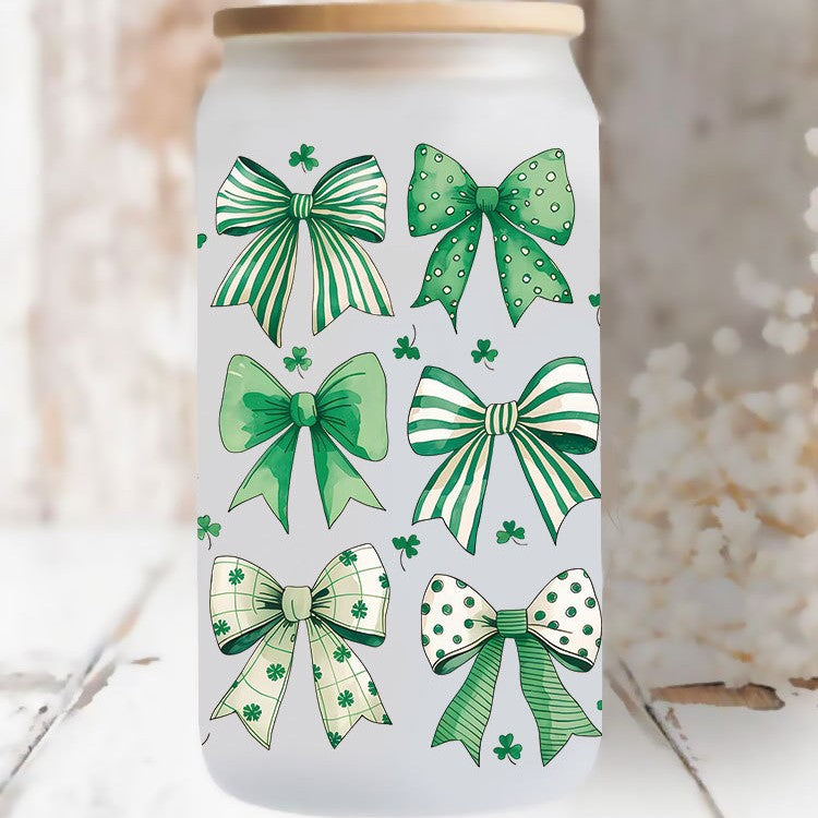 Wholesale Green Cartoon Bow 16oz Cup UV DTF Wraps