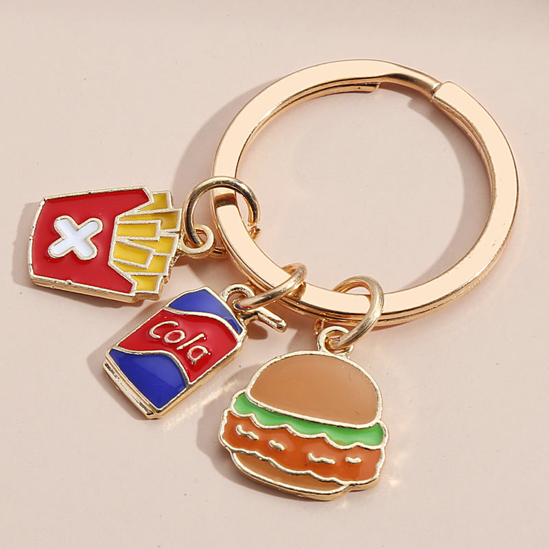 Wholesale Metal Cake French Fries Pizza Ice Cream Donut Hamburger Keychain