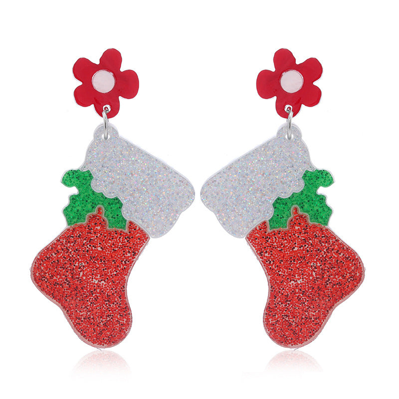 Wholesale Christmas Cartoon Mini Snowman Christmas Tree Boots Snowflake Colorful Acrylic Earrings
