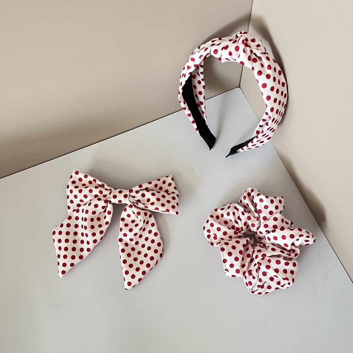 Wholesale 3pcs Fabric striped plaid heart bow hair tie hair clip headband