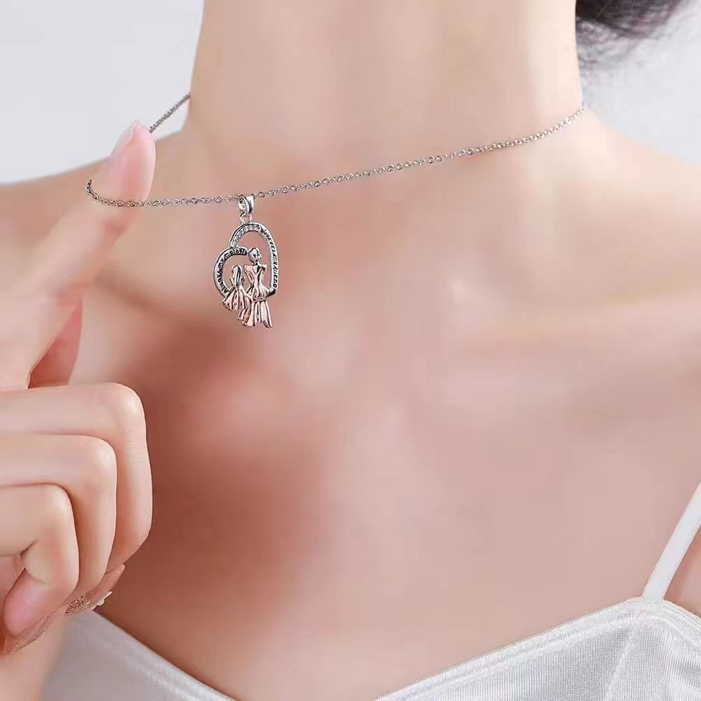 Wholesale Heart-shaped two-color MAMA Mother's Day crystal zircon necklace