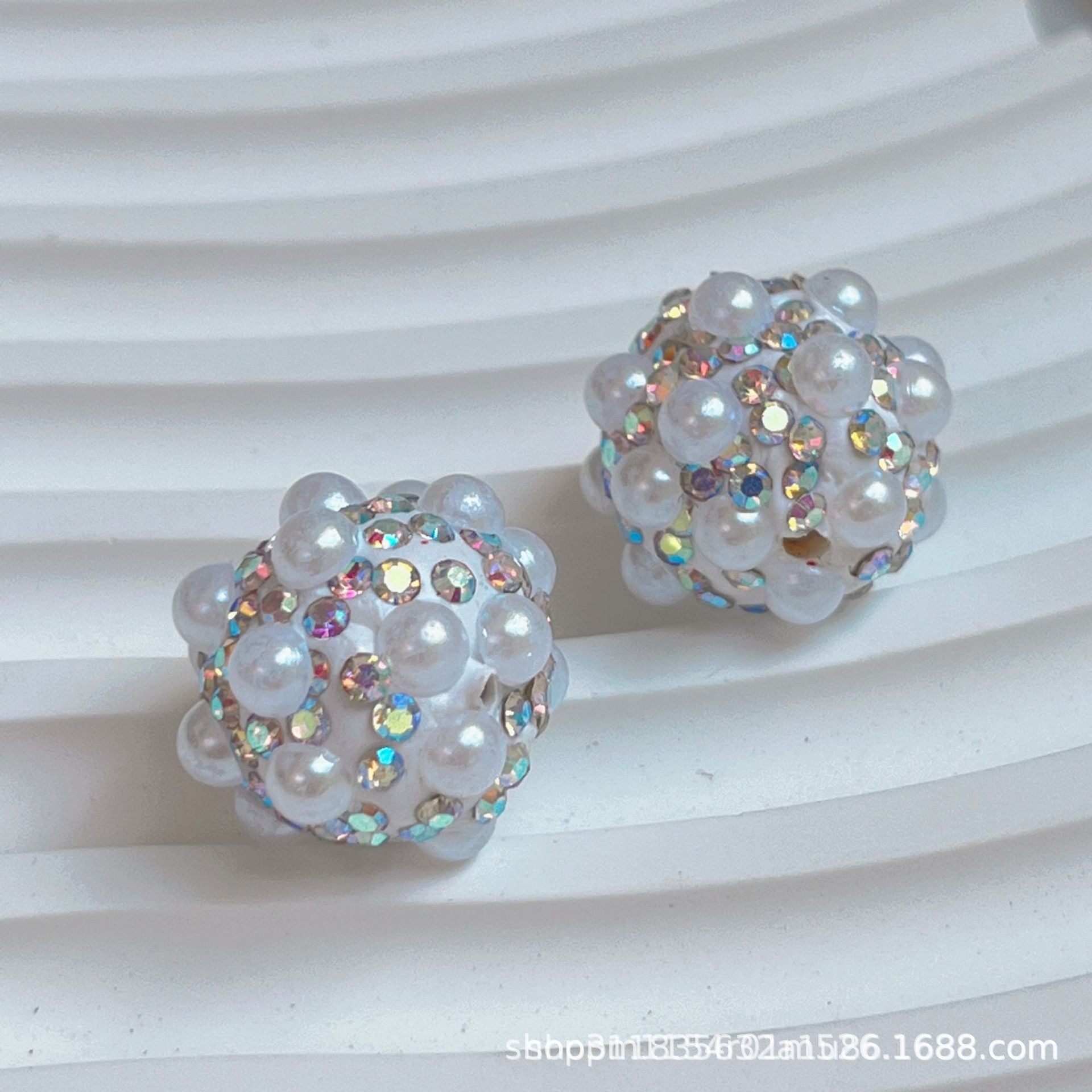 Wholesale 10pcs Colored diamond studded beads  pearl clay straight hole beads