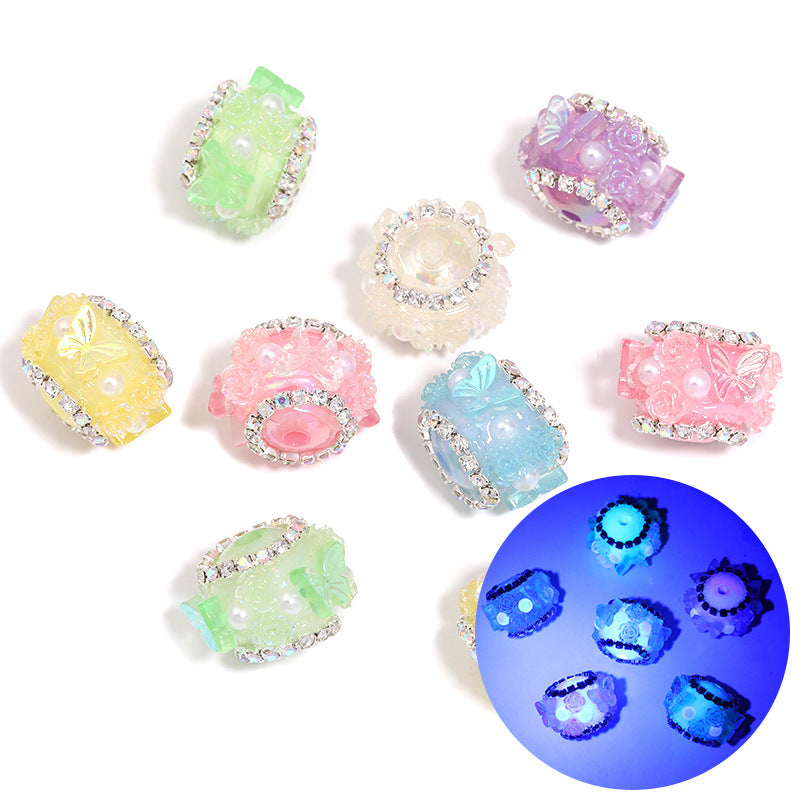 Wholesale 10pcs Luminous Heavy Industry Rose Butterfly Sugar Beads Rhinestone Chain Drill Ball