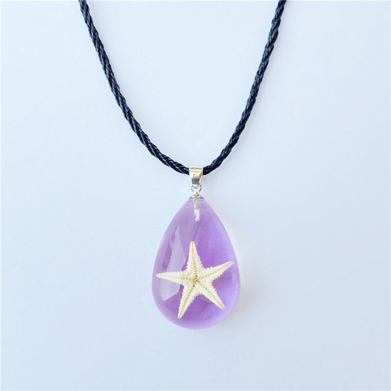 Wholesale 6pcs Natural Starfish Amber Pendant Necklace