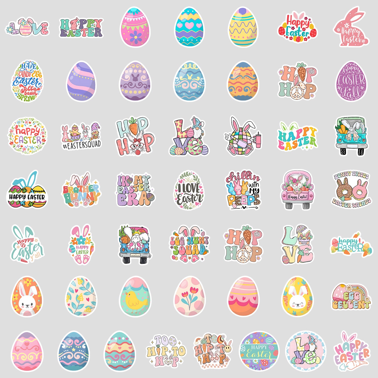 Wholesale 50pcs Easter letter colorful rabbit Waterproof Vinyl Stickers