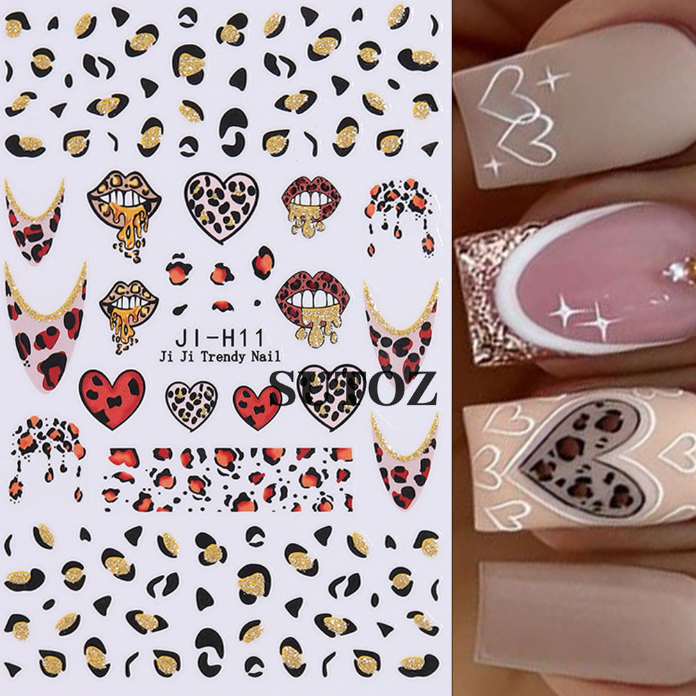 Wholesale 3pcs/pack Leopard print glitter nail stickers