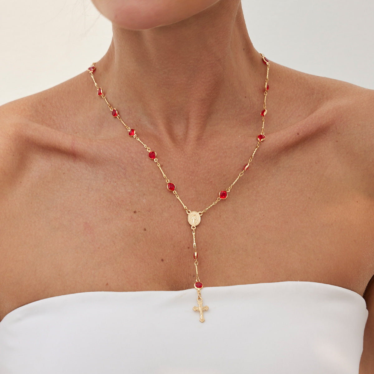 Wholesale Long necklace with diamond cross pendant