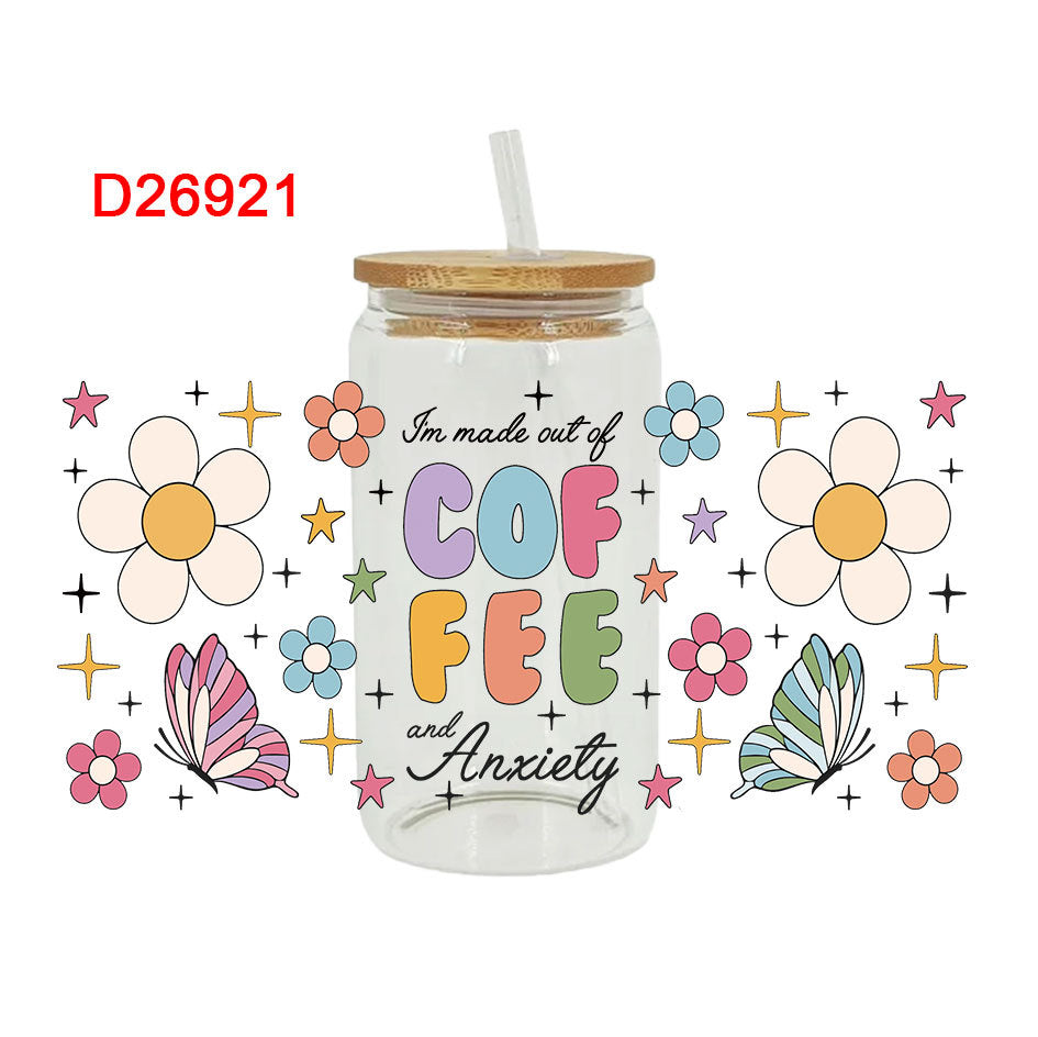 Wholesale Colorful Butterfly Flower Mushroom 16oz Cup UV DTF Wraps