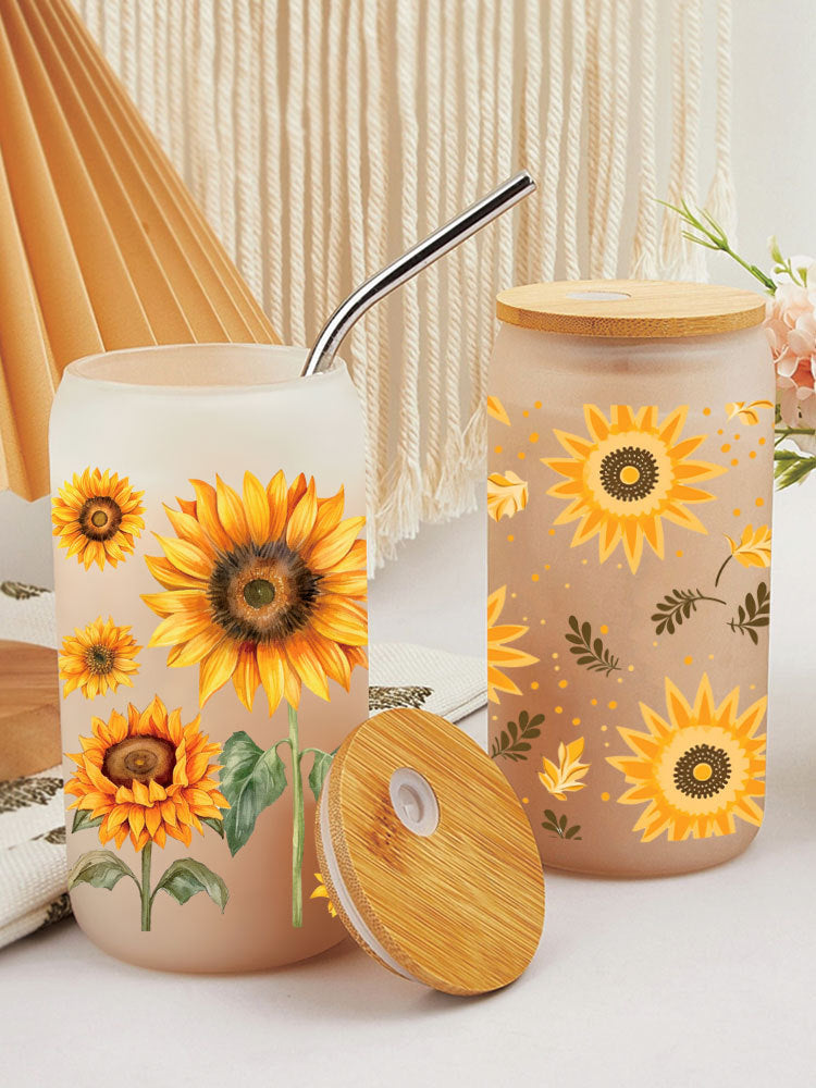 Wholesale Yellow blooming sunflowers  16oz Cup UV DTF Wraps