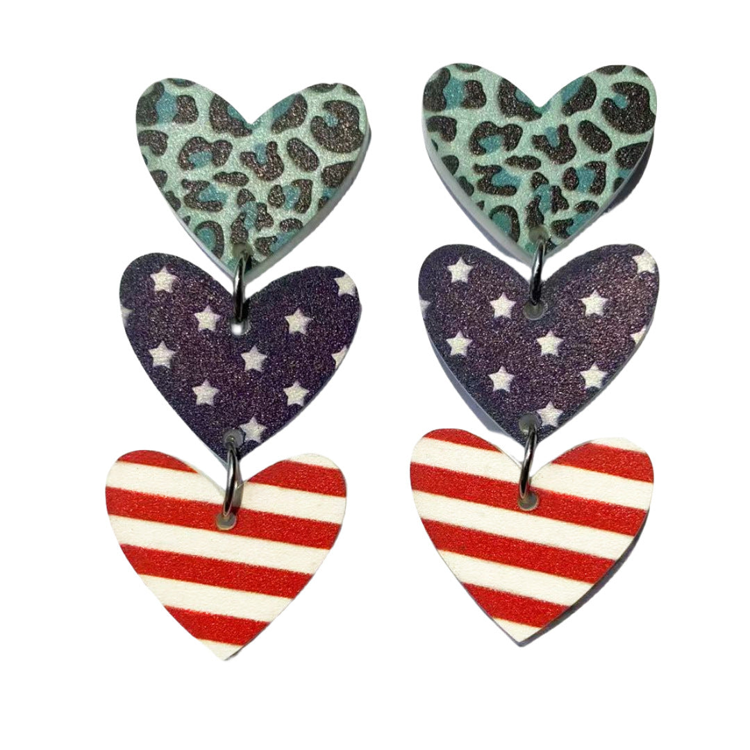 Wholesale Independence Day Acrylic Ear Heart Five-pointed Star Leopard Print Earrings