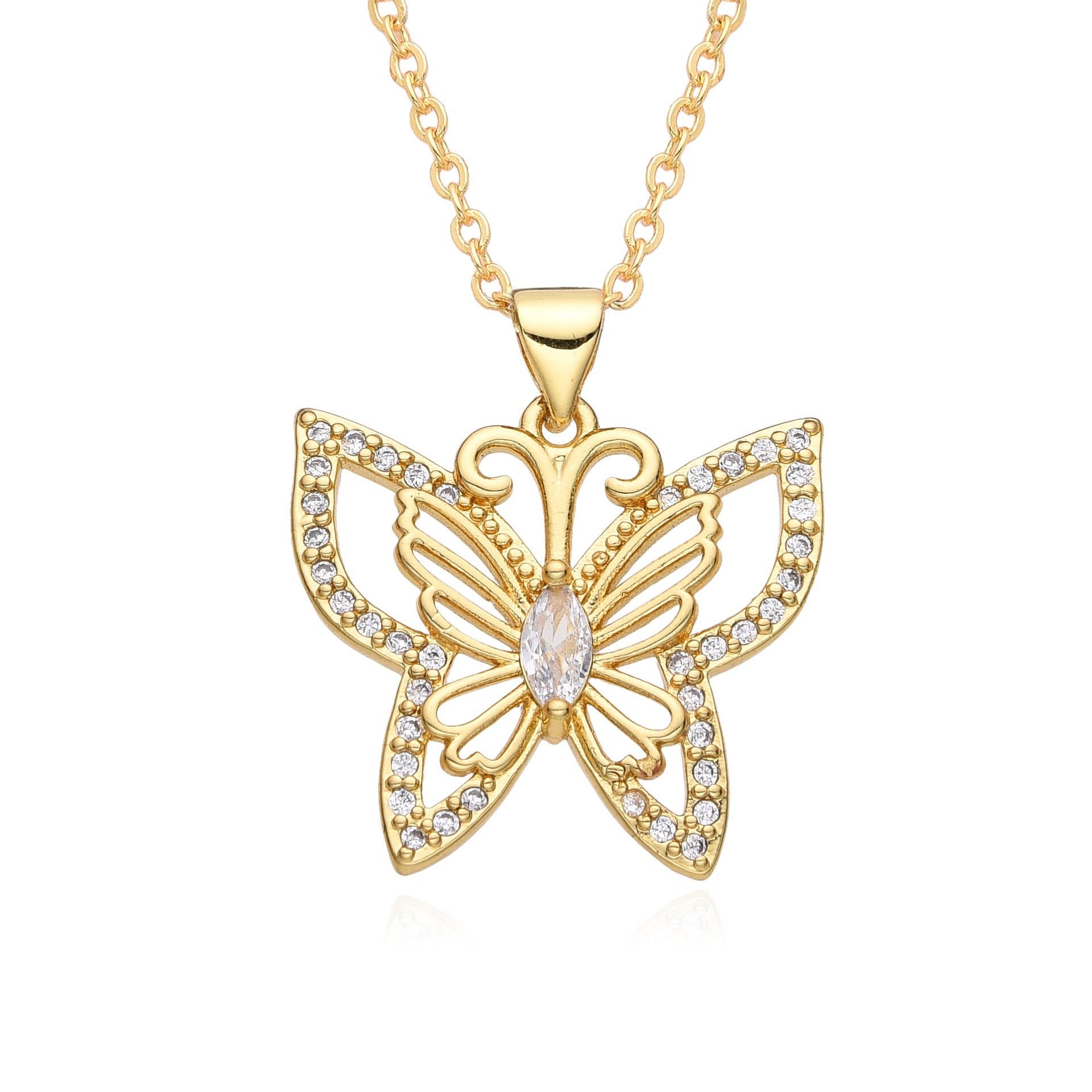 Wholesale Butterfly Electroplated Micropaved Zirconia Necklace