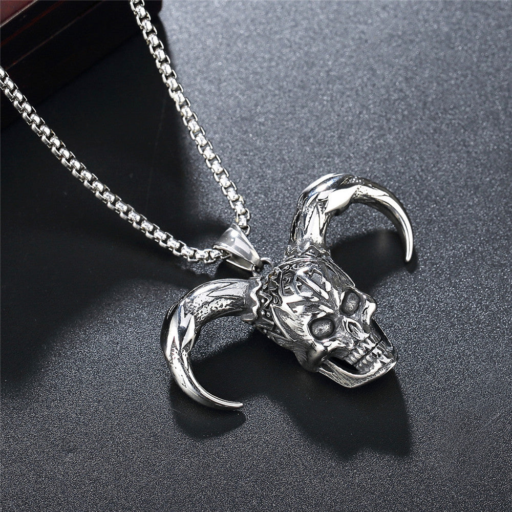 Wholesale Men S Hip Hop Skull Pendant Necklace Stainless Steel Silver Chain Clown Horned Skull Charm Trendy Jewelry Accessory For Gift And Boutique Resale