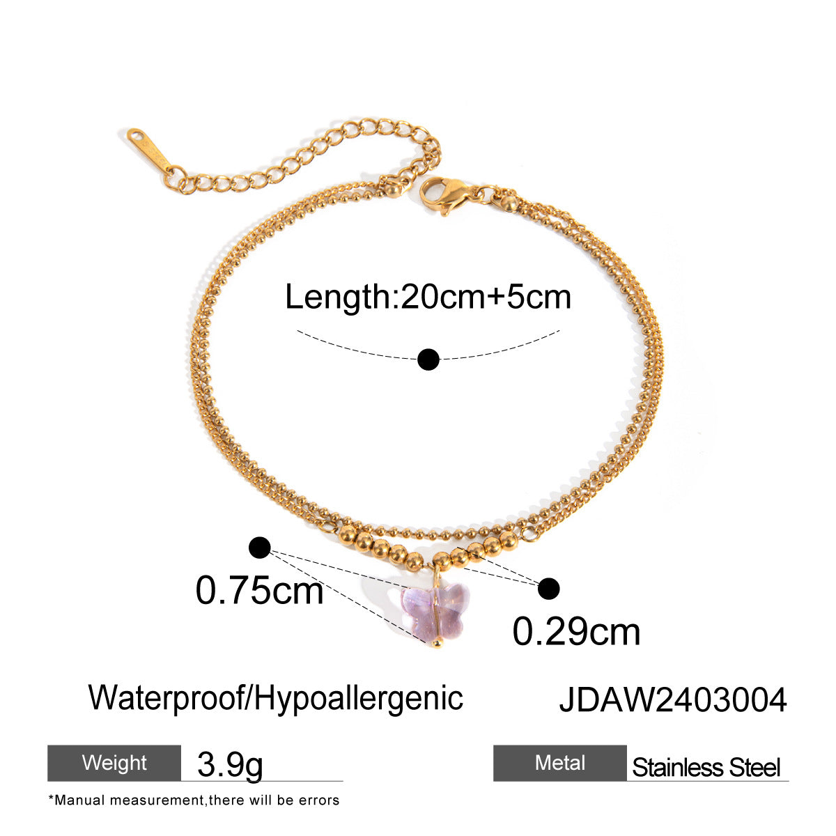 Wholesale Summer Fashion Temperament Colorful Oil Drop Butterfly 16k Gold Stainless Steel Anklet