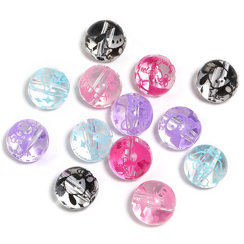 Wholesale 100pcs Diy Cartoon High Transparent Princess Ribbon Bow Print Straight Hole Acrylic Beads