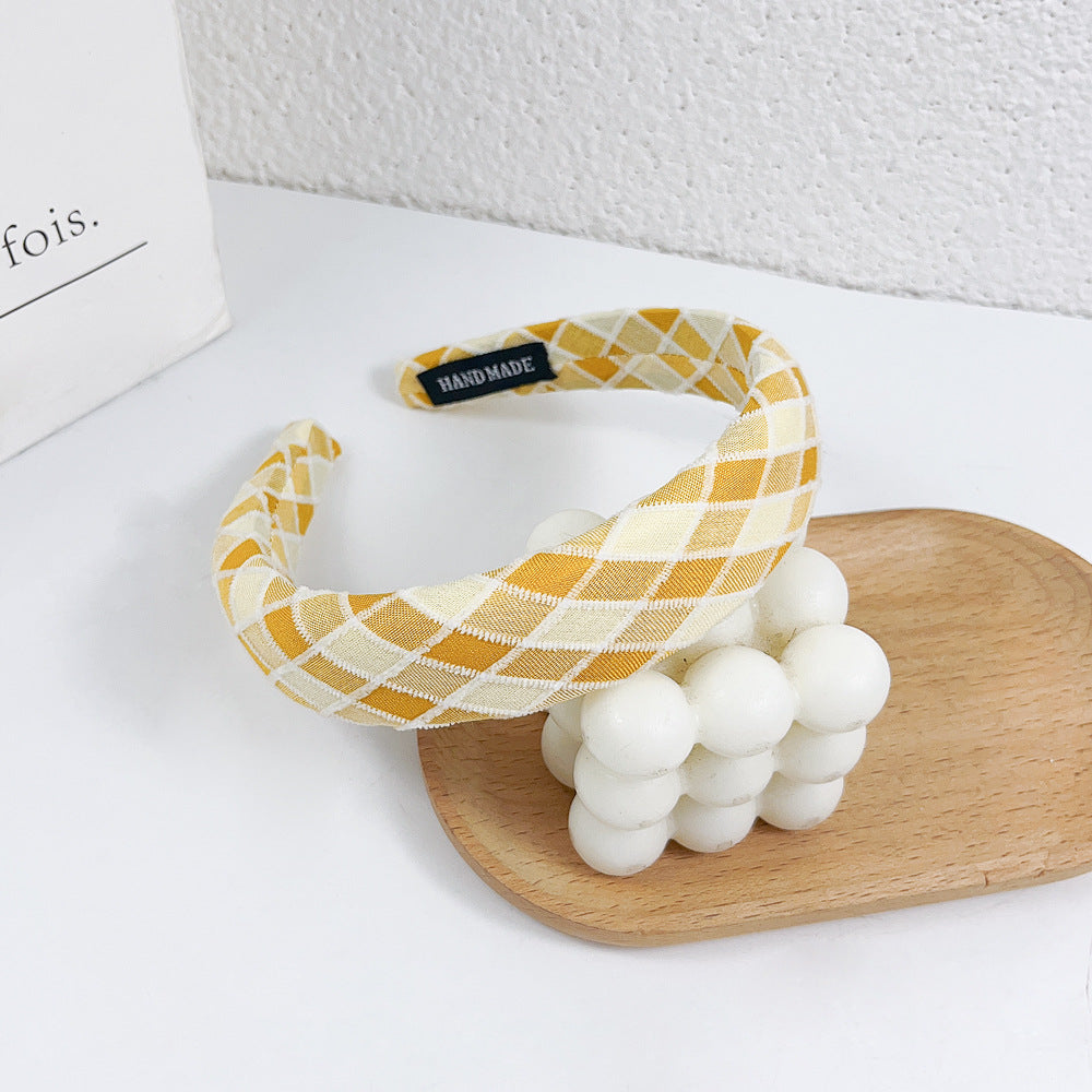 Wholesale Color Fabric Plaid Wide Edge Sponge Hair Hoop