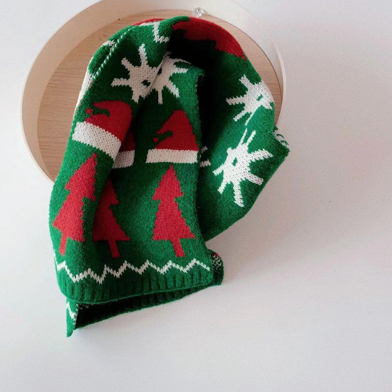 Wholesale Acrylic Christmas Children's Color Matching Small Elk Knitted Red Jacquard Wool Scarf
