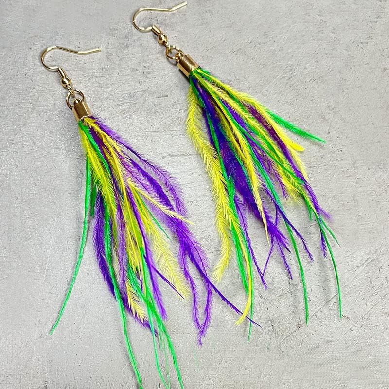 Wholesale Yellow, purple and green feather tassel earrings