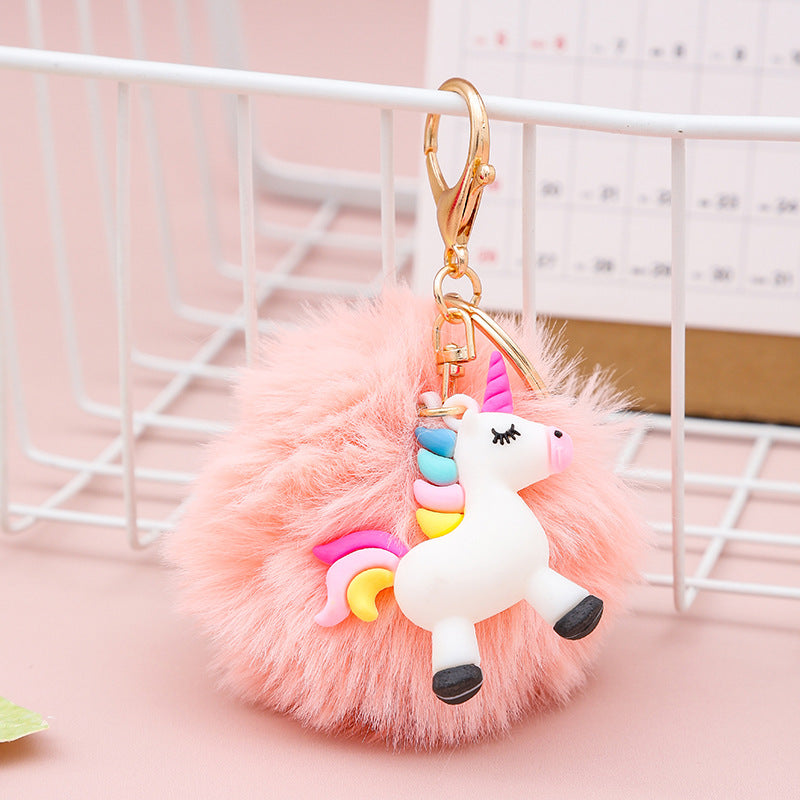 Wholesale Cute Hairball Rainbow Horse Keychain