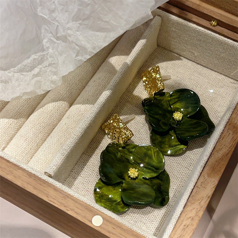 Wholesale Gardenia White Coffee Retro Flower Metal Earrings