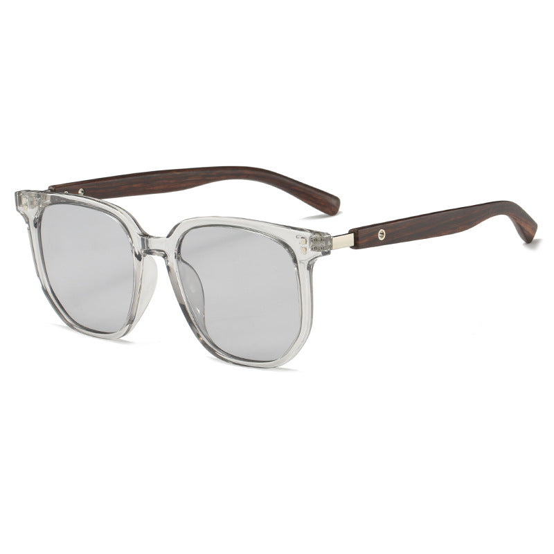 Wholesale Polygonal Large Frame Wood Grain Mirror Legs PC Sunglasses