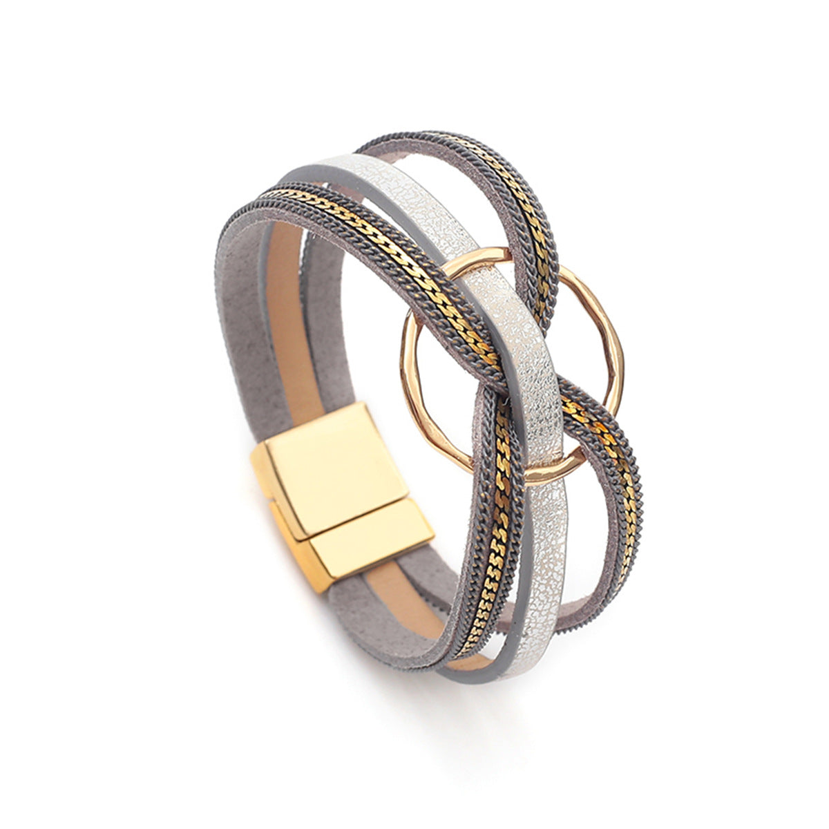 Wholesale Metal ring cross leather women' s bracelet