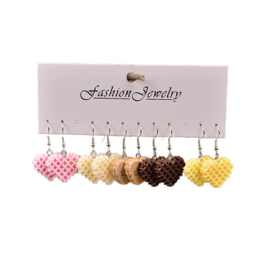 Wholesale Simulated Chocolate Waffle Love Cream Glue Resin Acrylic Earrings Set
