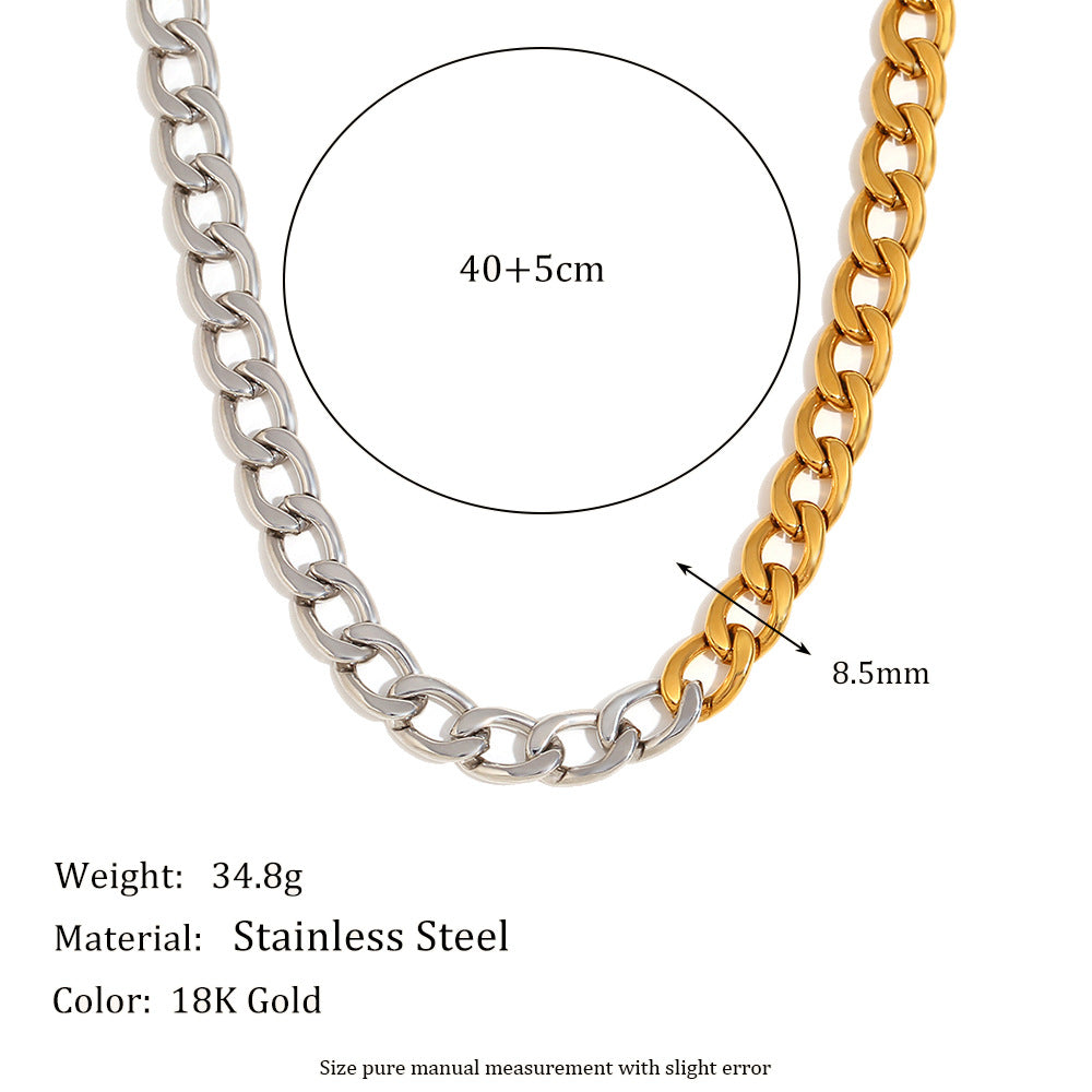 Wholesale Hip Hop Cuban Chain Necklace Stainless Steel 18K Gold Plated Two-tone Base Polished Chain