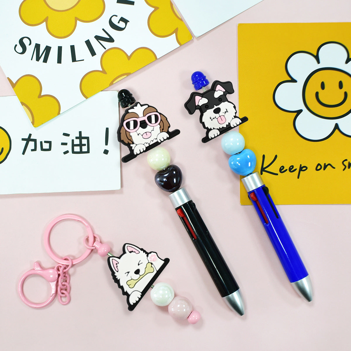 Wholesale  Random 100pcs/pack Cute Cartoon Dog Decorative Soft Rubber Double-Sided Beads