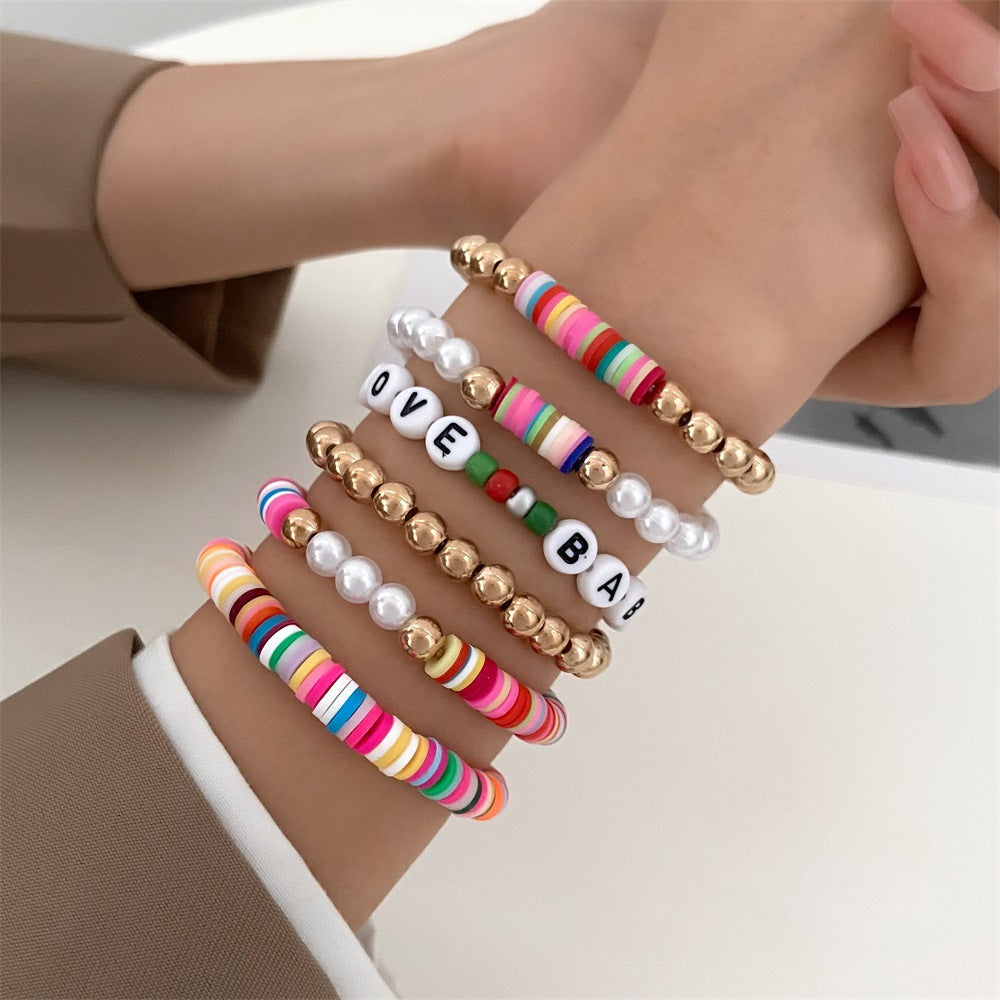 Wholesale Colorful Clay Alphabet Smiley Beads Soft Clay Sheet Stretch Bracelet