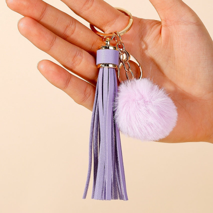 Wholesale Pu Fur Ball Tassel DIY Leather Keychain