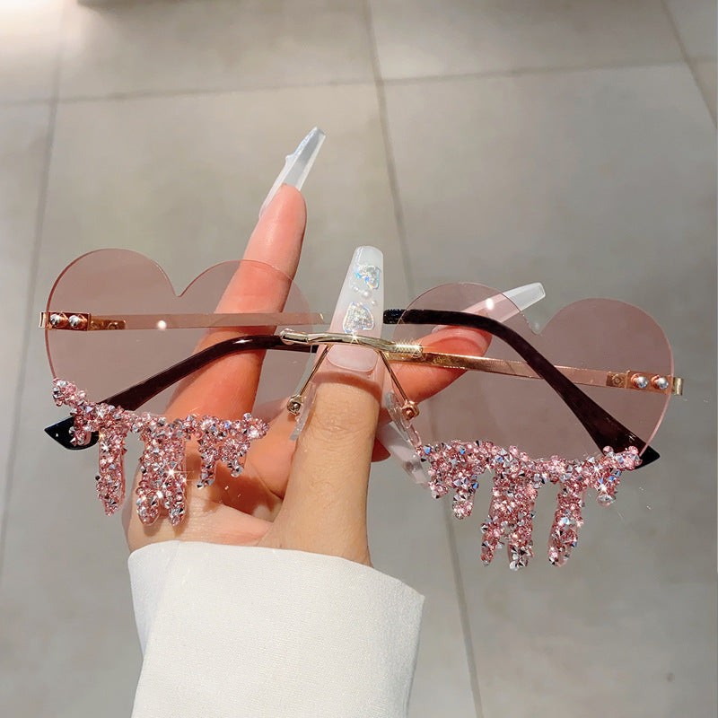 Wholesale Heart drop handmade diamond-studded sunglasses