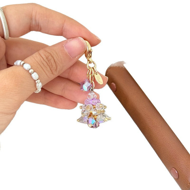 Wholesale Electroplated Purple Beaded Christmas Tree Charm Cute Bag Accessory Car Keychain Zipper Pull Stylish Everyday Gift