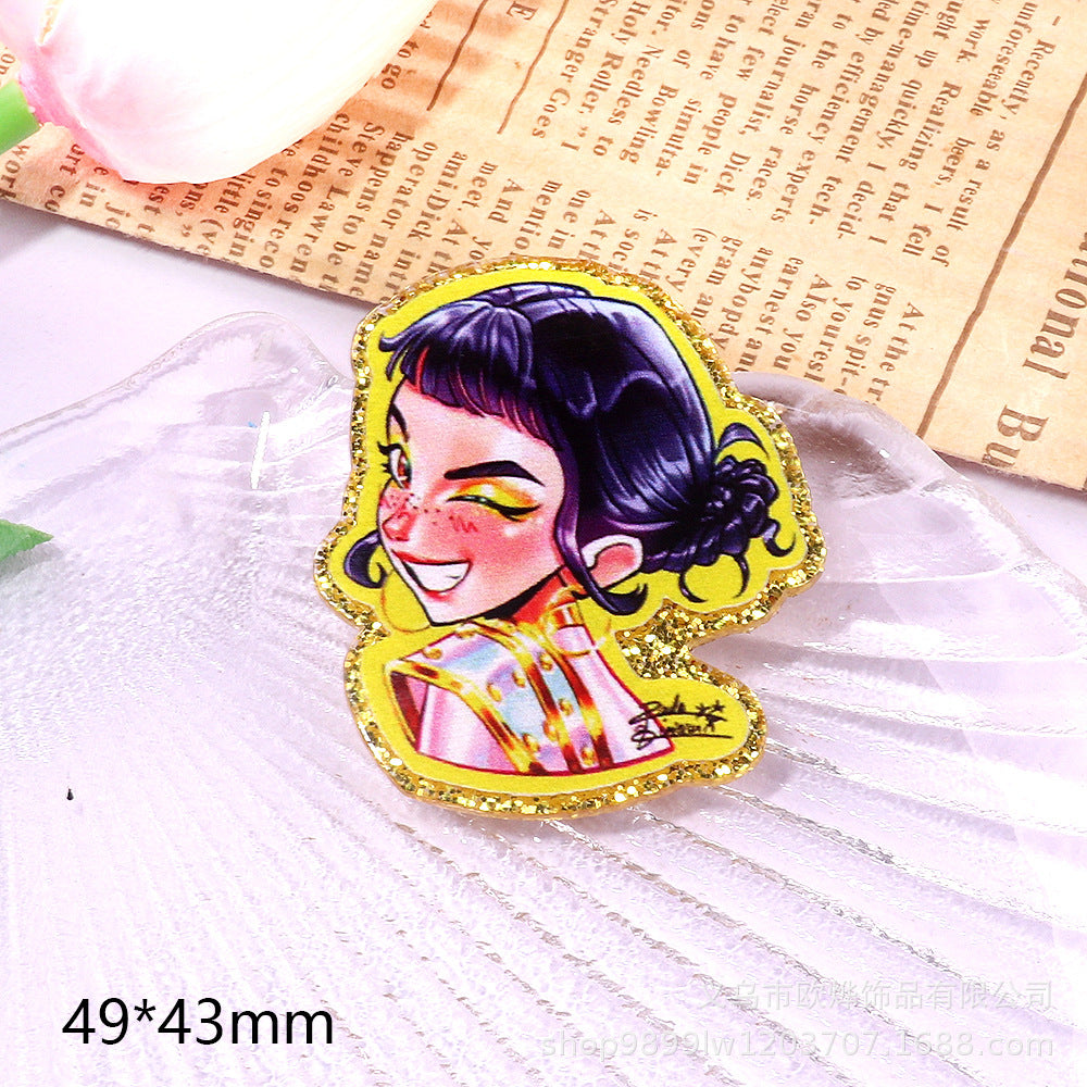 Wholesale 10pcs/ pack Cartoon Girl Cute Acrylic Pin Cute DIY Accessories