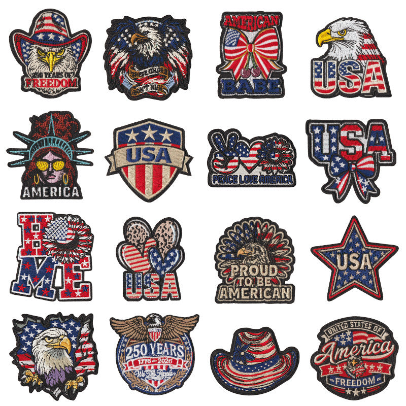 Wholesale 250Th Anniversary USA Flag Eagle Statue Of Liberty Embroidered Patch Set 16 Iron On Coat Patches Gift