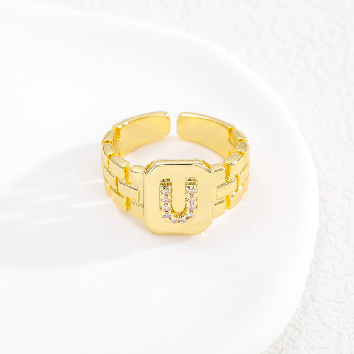 Wholesale Gold plated letter series open ring