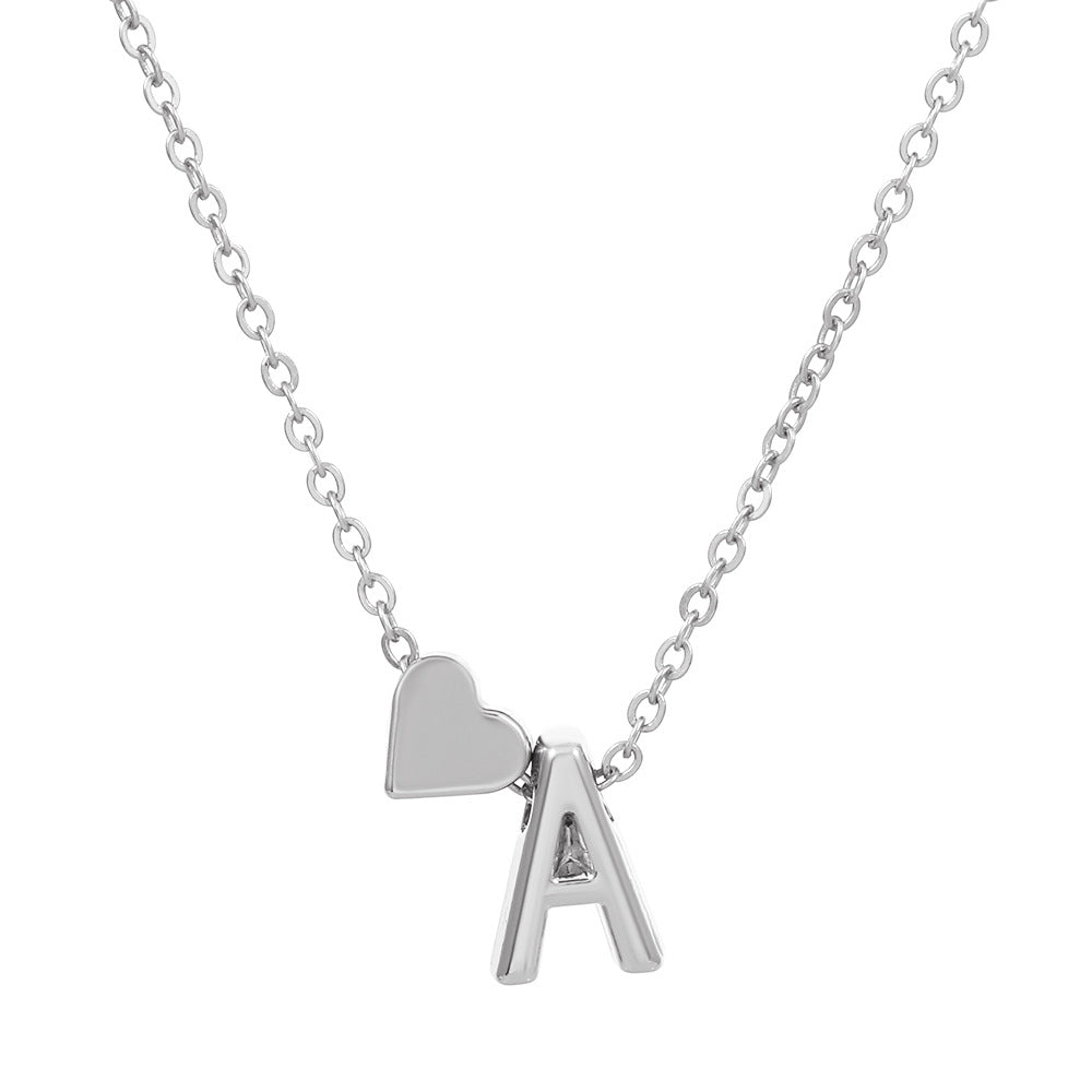 Wholesale love 26 English letters creative heart-shaped short clavicle chain