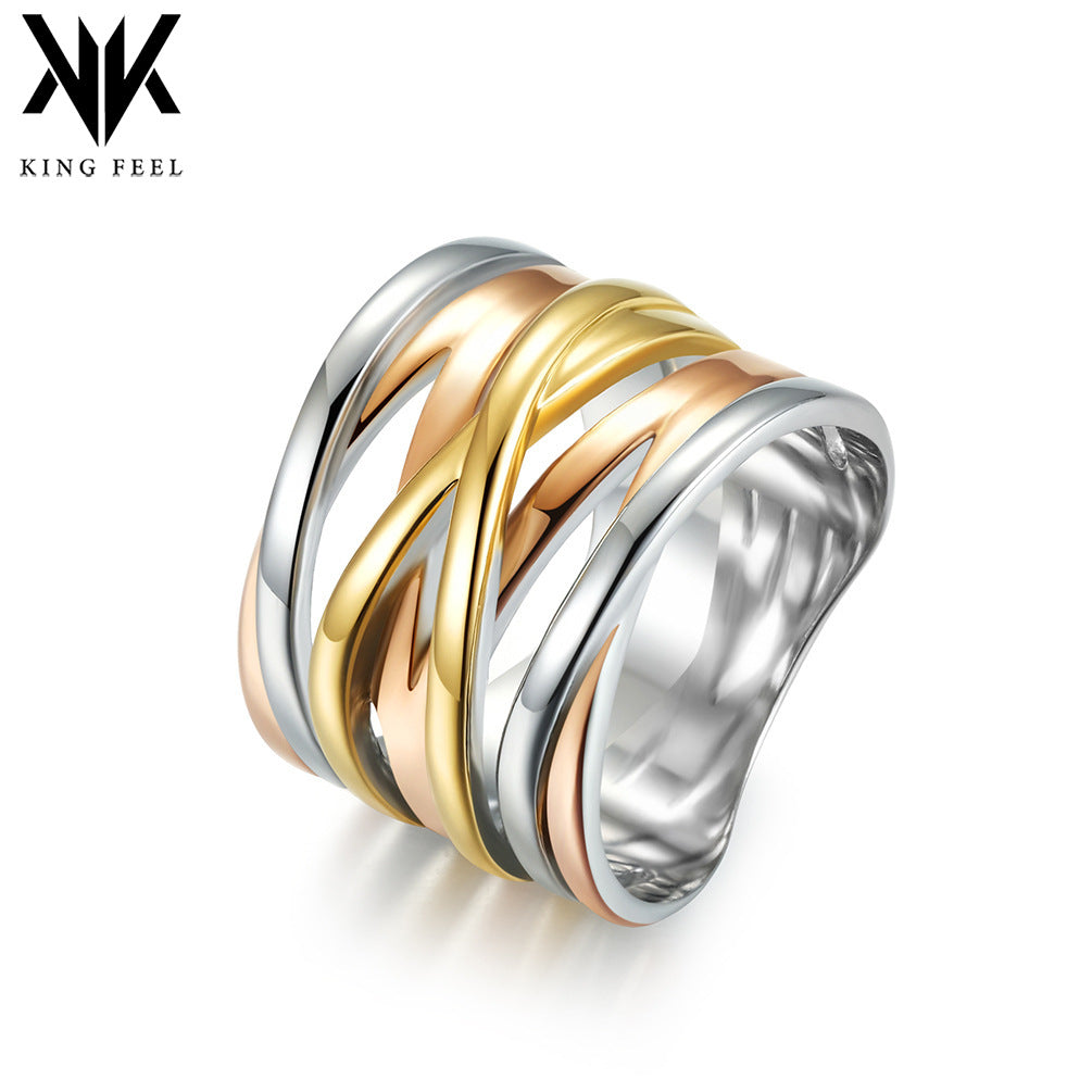 Wholesale Three color gradient Titanium steel ring with three-dimensional weaving