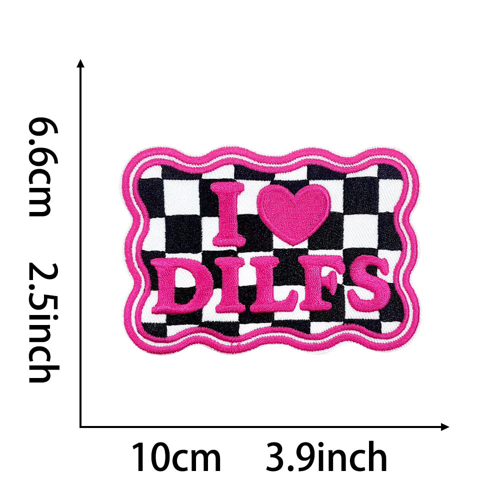 Wholesale 20 Styles Pink Letter Gold Plaid Polyester DIY Iron On Embroidered Patches For Shoes Hats Stylish Gift